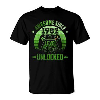 40 Year Old Birthday Unlocked Level 40 Awesome Since 1982 T-Shirt - Seseable