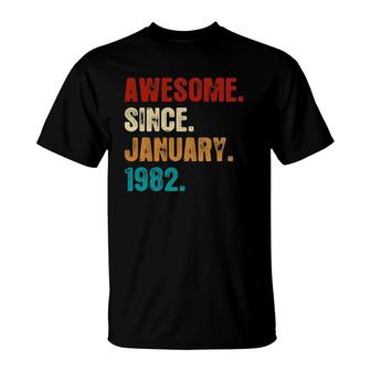 40 Years Old Awesome Since January 1982 Vintage 40Th Birthday T-Shirt - Seseable