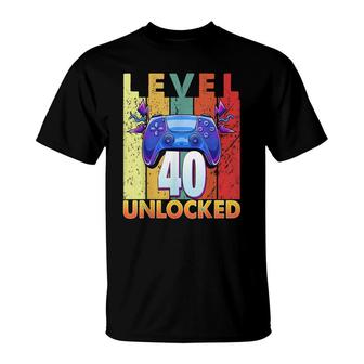 40Th Birthday Trending Vintage Level 40 Unlocked Video Gamer T-Shirt - Seseable