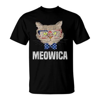 4Th Of July American Flag Cat Meowica Red White Blue Cat T-Shirt - Seseable