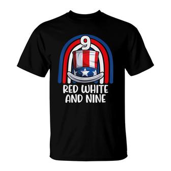 4Th Of July Red White 9 Years American Flag Girls Boys Kids T-Shirt - Seseable