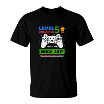 5Th Birthday Level 5 Since 2017 Awesome T-Shirt - Seseable