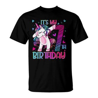 7 Years Old Unicorn Dabbing 7Th Birthday Girl Unicorn Party T-Shirt - Seseable