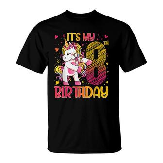 8 Years Old Unicorn Flossing 8Th Birthday Girl Unicorn Party T-Shirt - Seseable