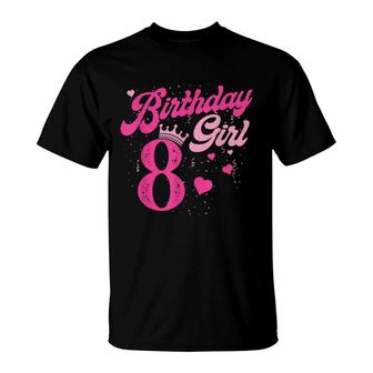8Th Birthday Girl Crown 8 Years Old Bday T-Shirt - Seseable