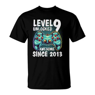 9Th Birthday Gamer Boy Level 9 Unlocked Awesome Since 2013 T-Shirt - Seseable