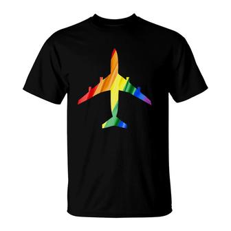 Airplane Rainbow Gay Flag Flight Attendant T-Shirt | Mazezy UK