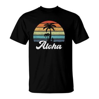 Aloha Hawaii Hawaiian Island Palm Beach Surfboard T-Shirt | Mazezy