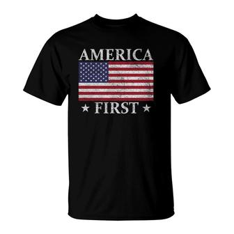 America First Usa American Flag Patriot Stars And Stripes T-Shirt - Seseable