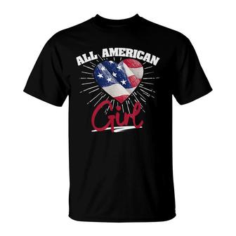 America Flag Patriots Labor Day All American Girl Heart T-Shirt - Seseable