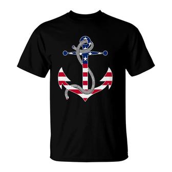 American Flag Patriotic Anchor - Memorial Day 4Th Of July T-Shirt - Seseable