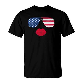 American Flag Sunglasses Lipsfunny Patriotic Flags T-Shirt - Seseable