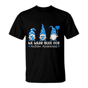 Autism Awareness Gnome In April We Wear Blue Ribbon Puzzle T-Shirt - Seseable