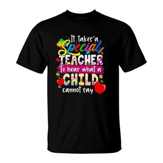 Autism Awareness It Takes A Special Teacher To Hear What A Child Cannot Say Puzzle Pieces Apples T-Shirt | Mazezy