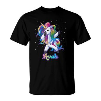 Avah Name Personalized Custom Rainbow Unicorn Dabbing T-Shirt - Seseable
