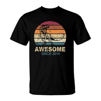Awesome Since 2010 Dino 12 Years Old Kids Birthday Dinosaur T-Shirt - Seseable