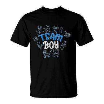 Baby Gender Reveal Party Team Boy Gender Reveal Baby Announcement T-Shirt - Seseable