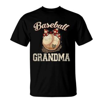 Baseball Grandma Leopard Ball Funny Mothers Day T-Shirt - Seseable