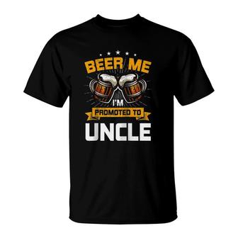 Beer Me Im Promoted To Uncle Gender Reveal Party Raglan Baseball Tee T-Shirt - Seseable