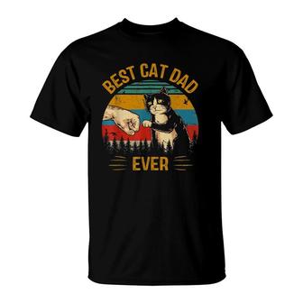 Best Cat Dad Ever Paw Fist Bump Fit Vintage Retro Gift Daddy T-Shirt - Seseable