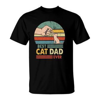 Best Cat Dad Ever Retro Vintage Paw Fist Bump Gift For Who Loves Cat Kitten Owners T-Shirt - Seseable