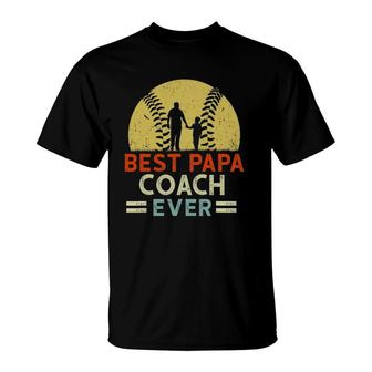 Best Papa Coach Ever Retro Baseball Softball Dad Fathers Day T-Shirt - Seseable