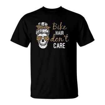 Biker Hair Dont Care Skull Messy Bun For Lady T-Shirt | Mazezy AU