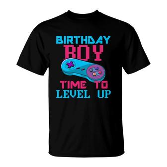 Birthday Boy Time To Level Up Birthday Boy Matching Video Gamer Pink Blue T-Shirt - Seseable