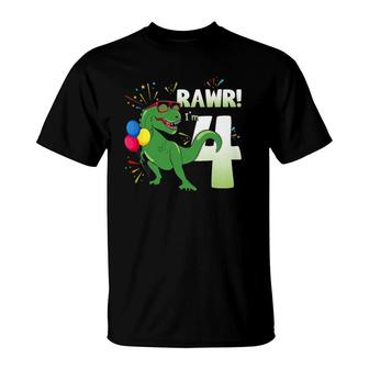 Birthday Dinosaur Rex Rawr Im 4 Years Old Boys Gift T-Shirt - Seseable