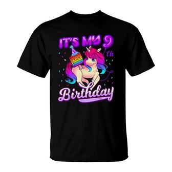 Birthday Girl Pop It Unicorn For 9Th Birthday Fidget Toy T-Shirt - Seseable