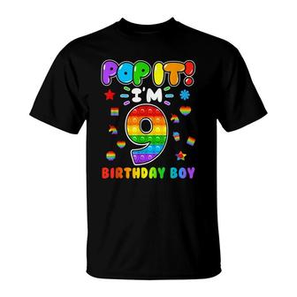 Birthday Kids Pop It I Am 9 Years Old 9Th Birthday Boy T-Shirt - Seseable