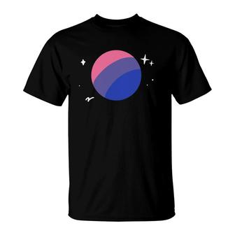 Bisexual Planet Lgbtq Bi Pride Flag Aesthetic Space T-Shirt | Mazezy
