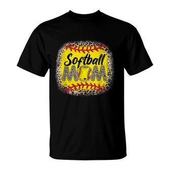 Bleached Softball Mom Leopard Baseball Mom Mothers Day 2022 T-Shirt - Seseable