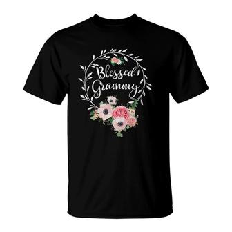 Blessed Grammy For Women Flower Decor Grandma T-Shirt | Mazezy