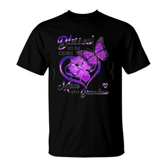 Blessed To Be Called Mom And Grandma Purple Infinity Heart And Butterfly Version T-Shirt - Seseable