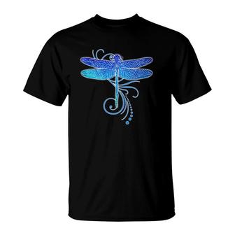 Blue Dragonfly Watercolor Art Damselfly Insect Tee T-Shirt | Mazezy