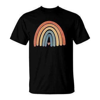 Boho Rainbow Minimal Retro Stripes Earthy Tan Vintage Art T-Shirt - Seseable
