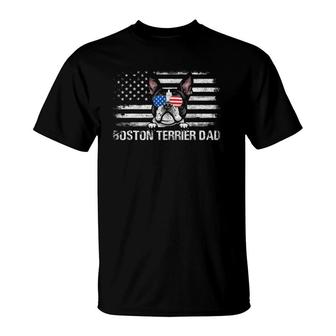 Boston Terrier Dad American Flag 4Th Of July Patriotic Gift T-Shirt - Seseable