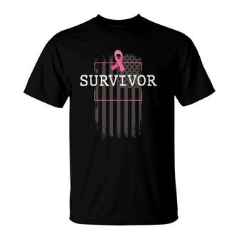 Breast Cancer Survivor With American Flag T-Shirt | Mazezy