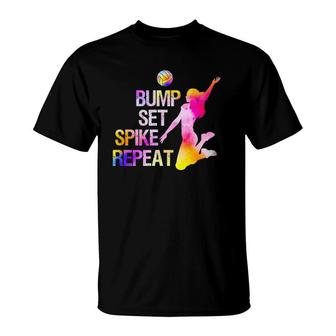 Bump Set Spike Repeat Teen Girls Women Volleyball T-Shirt | Mazezy