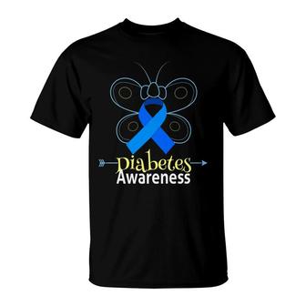 Butterfly Blue Ribbon Diabetes Awareness Women Men T-Shirt - Monsterry AU