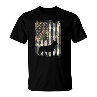 Camo Us American Flag Heeler Animal Cattle Dog Patriot Gift T-Shirt - Seseable