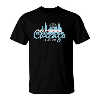 Chicago Skyline Silhouette Il Illinois City Flag T-Shirt | Mazezy