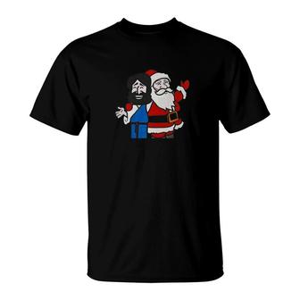 Christmas Heroes Jesus And Santa Claus T-Shirt - Monsterry
