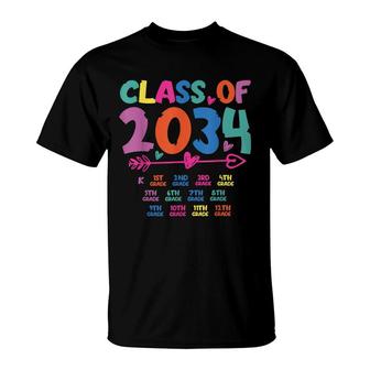 Class Of 2034 Grow With Me Graduation First Day Of School T-Shirt - Seseable
