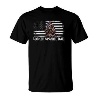 Cocker Spaniel Dad American Flag 4Th Of July Patriotic Gift T-Shirt - Seseable