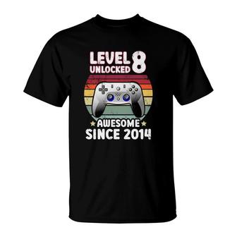 Congratuations Level 8 Unlocked Awesome Since 2014 And 8Th Birthday T-Shirt - Seseable