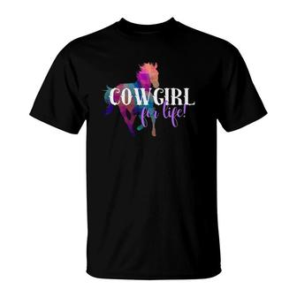 Cowgirl For Life Western Woman Or Girl Running Horse T-Shirt | Mazezy