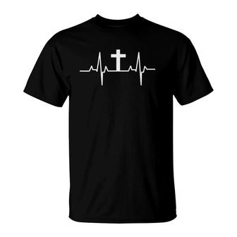 Cross Heartbeat Christian Faith Believers Heartbeat T-Shirt | Mazezy
