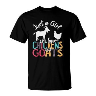 Cute Just A Girl Who Loves Chickens Goats Farmer Girls Gift T-Shirt | Mazezy